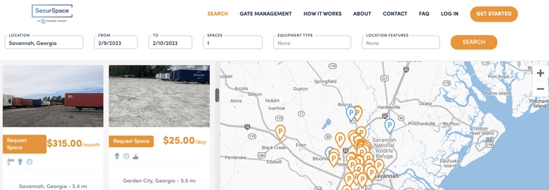 The SecurSpace search tool makes finding secure truck and equipment parking near you simple.