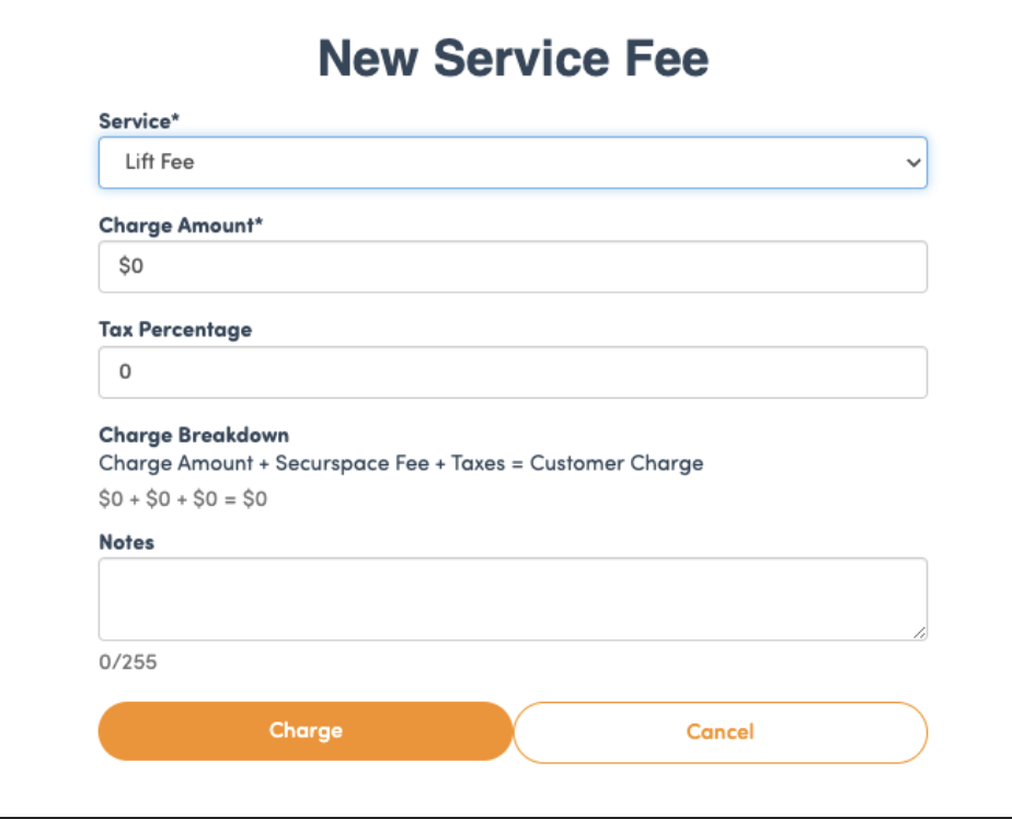 Fill in the pricing information and click Charge.